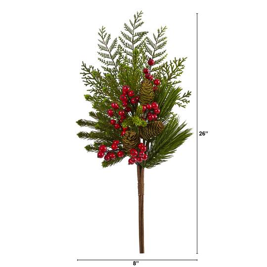 26” Mixed Pine, Pinecone & Berry Artificial Plant Set